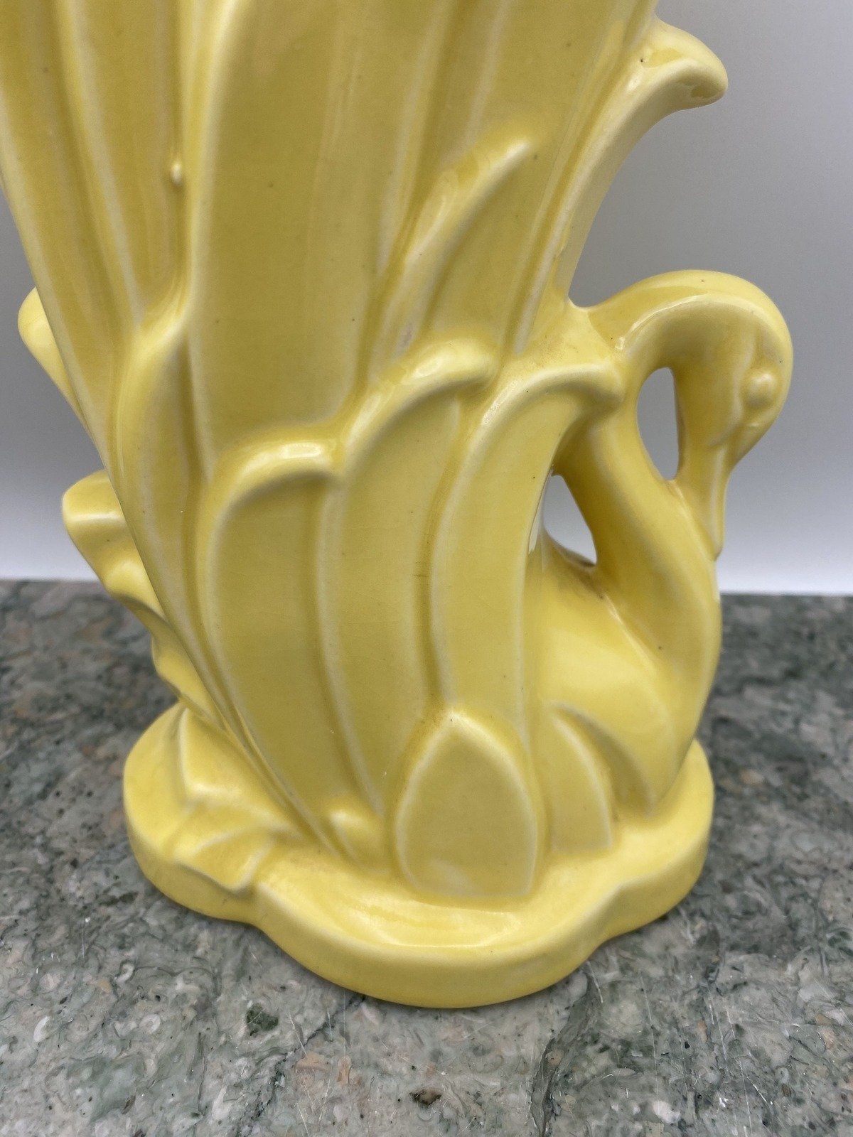 Vintage MCM 9 Yellow McCoy Pottery Swan Cornucopia Pottery Vase 4