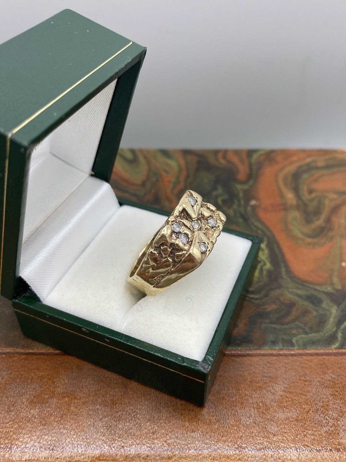 Unique Men's Freeform 14k Gold Modern Art Diamond Nugget Ring 2