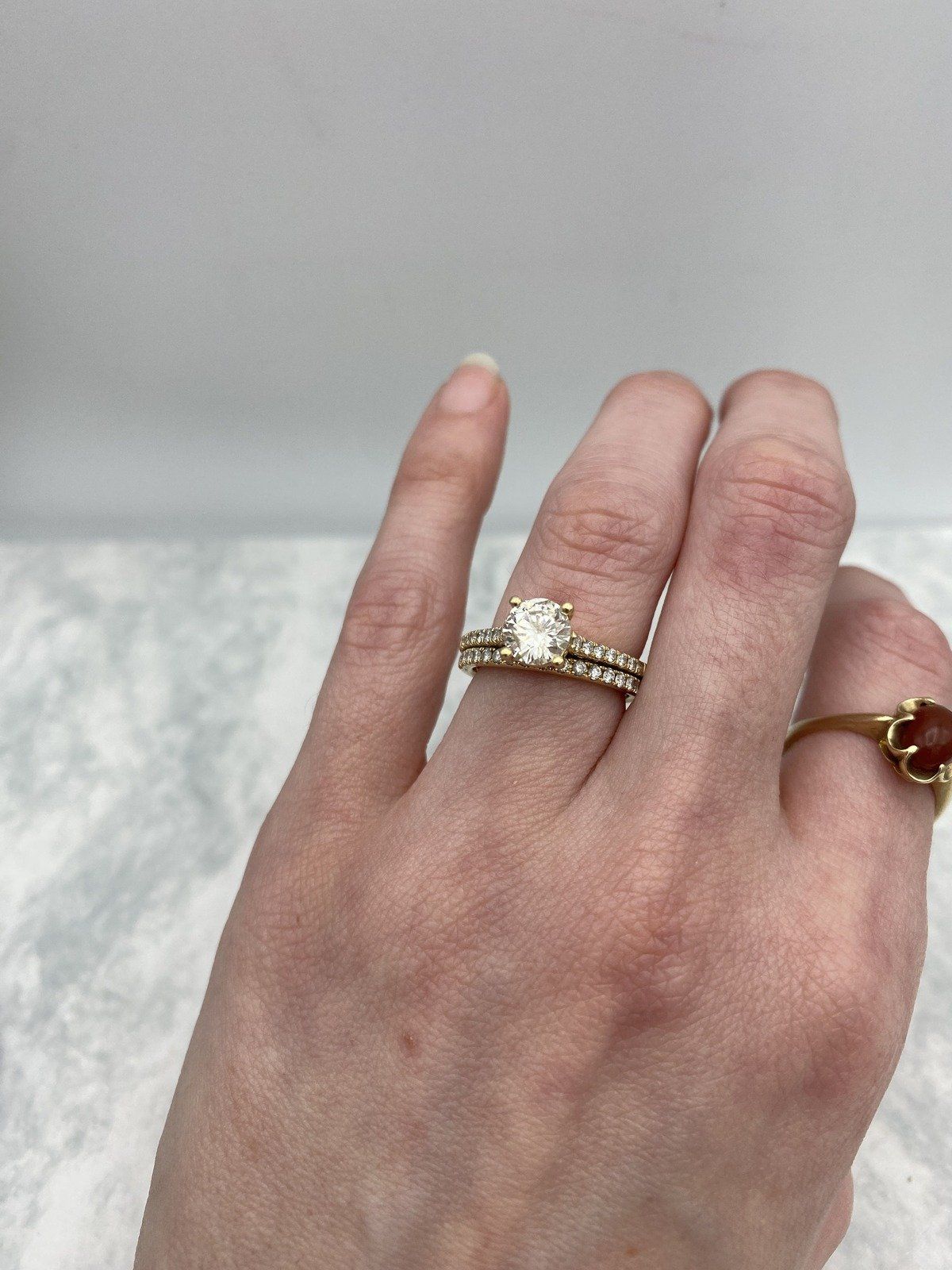 Traditional 14k Gold 1.25ct Solitaire Diamond Engagement Ring w Soldered Sizer + Pave Diamond Band 10