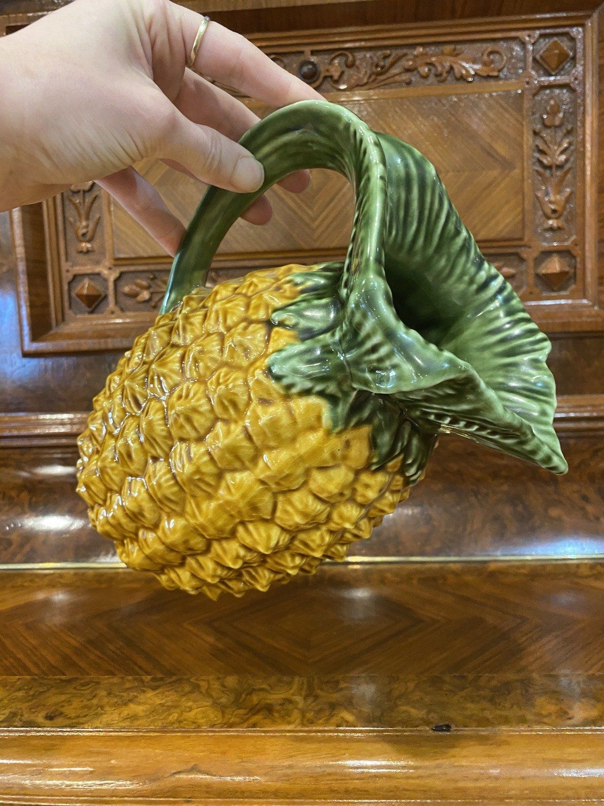 Vintage Majolica Ceramic Pineapple Drink Pitcher 8.5 10