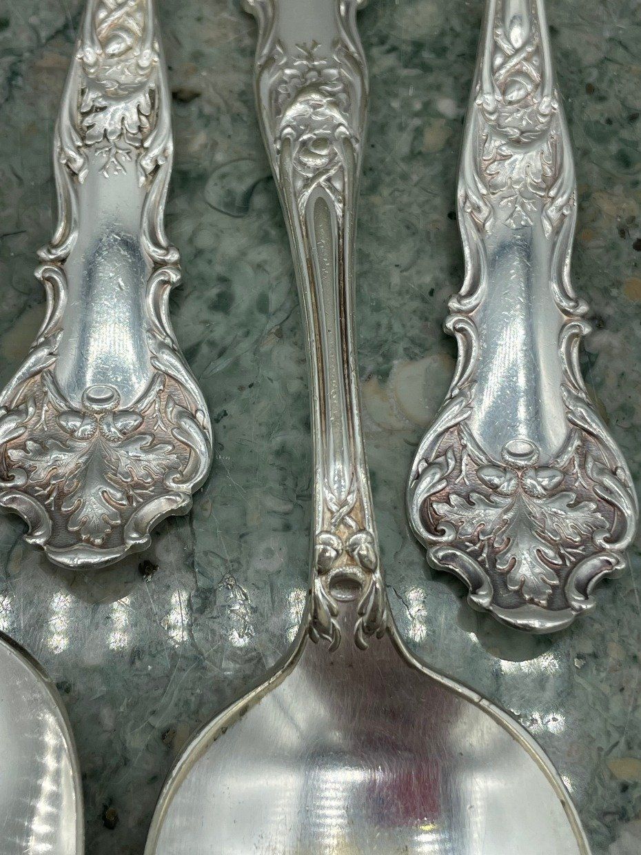 Set of 6 Antique c.1847 Rogers Silver Plated Serving Spoons w Acorn Motif 3