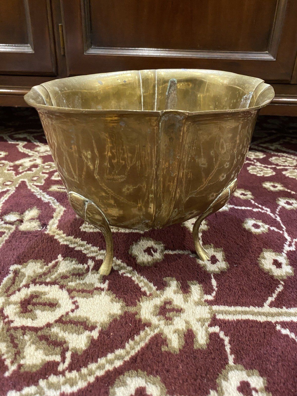 Vintage India Brass Foot Shapely Planter Centerpiece Bowl 4