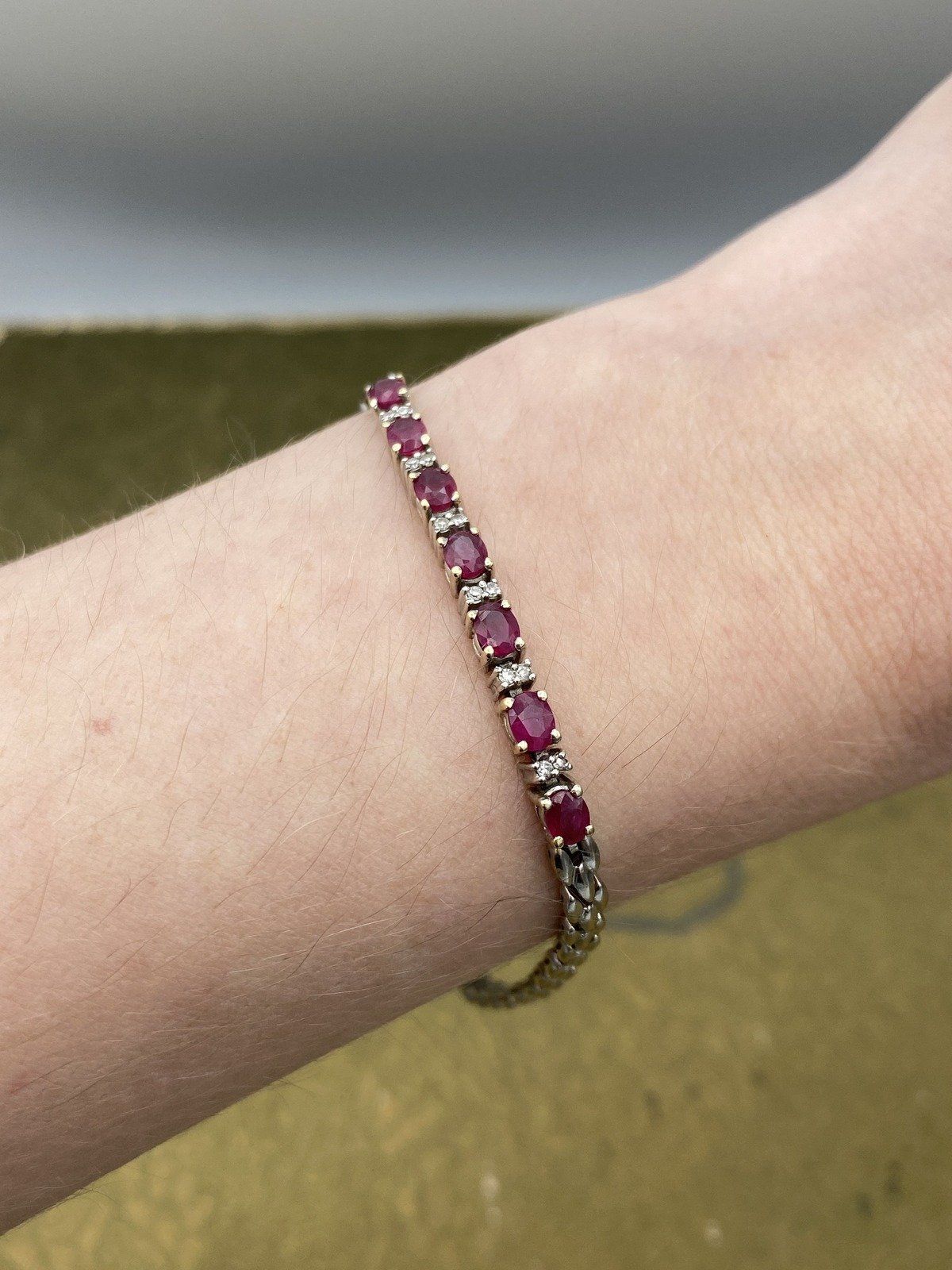 Vintage 14k White Gold Ruby + Diamond Tennis Bracelet #2478 9