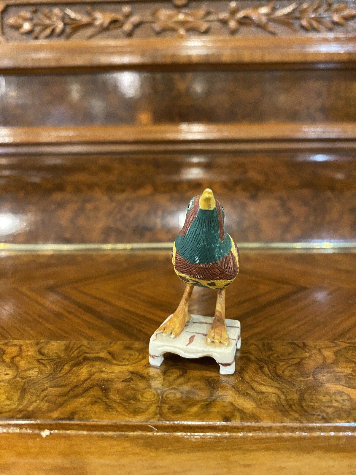 Chinese Carved Bone Colorfully Hand Painted Bird Sculpture 2