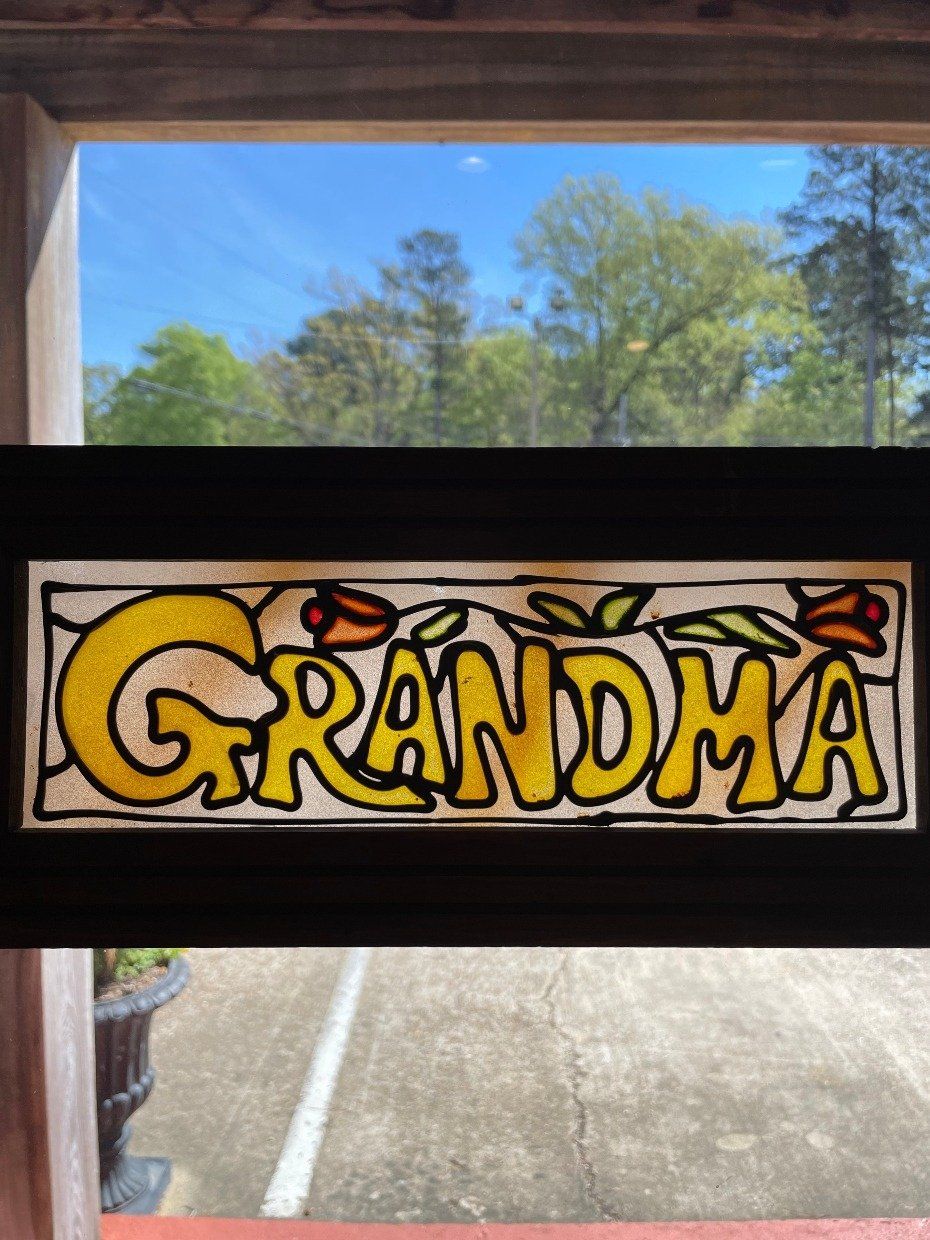 Vintage Wooden Framed Grandma Stained Glass Pane 4