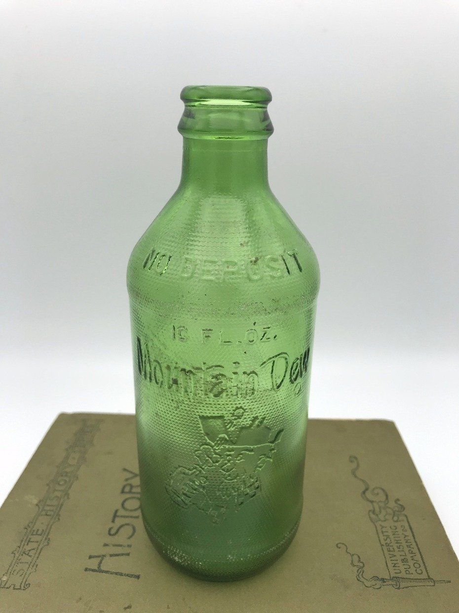 Green Textured 10floz Mountain Dew It's Tickle Your Innards Vintage Glass Bottle 2