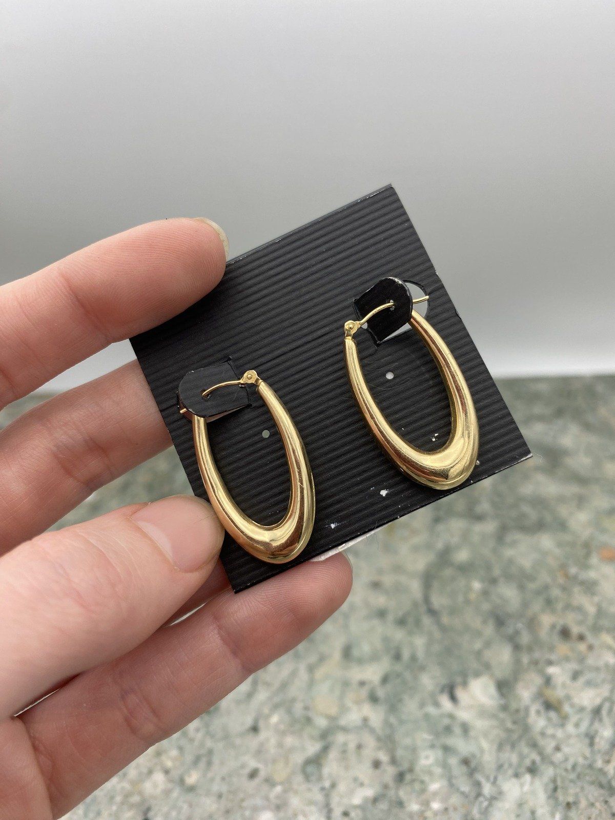 14k Gold Tapered Oblong Hoop Earrings #2260 4