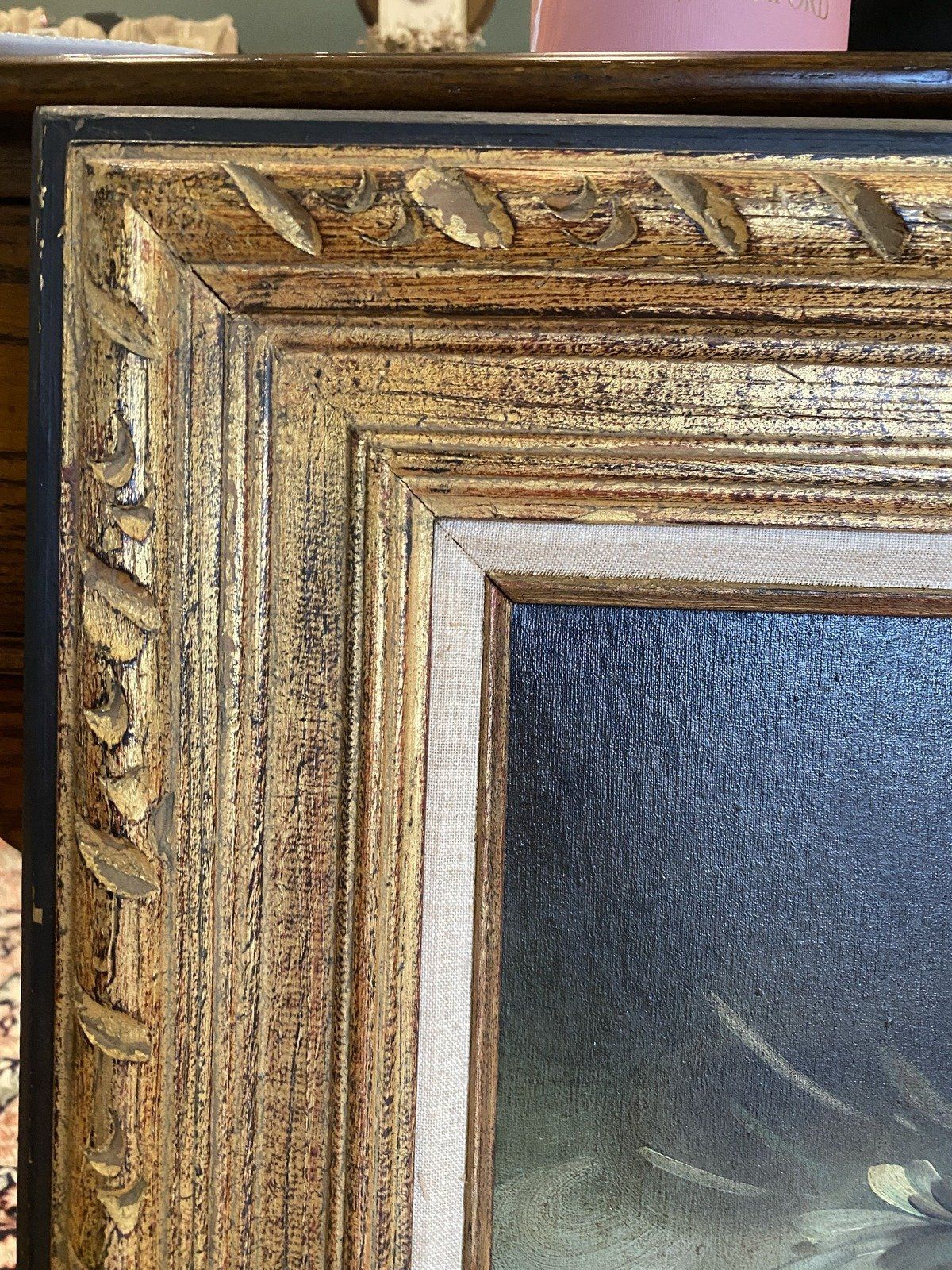 Large Signed Original Floral Still Life Oil Painting in Molded Gilt Wood Frame 34x29 2