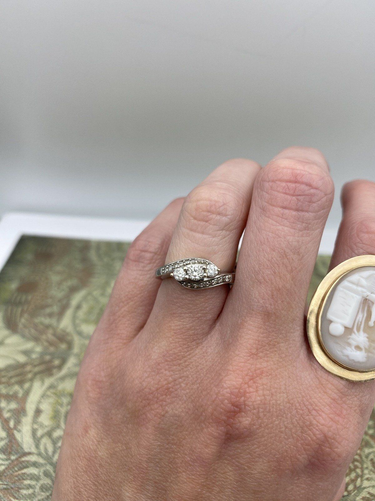 Lovely 14k Gold Trio Diamond Almonde Bypass Ring 2