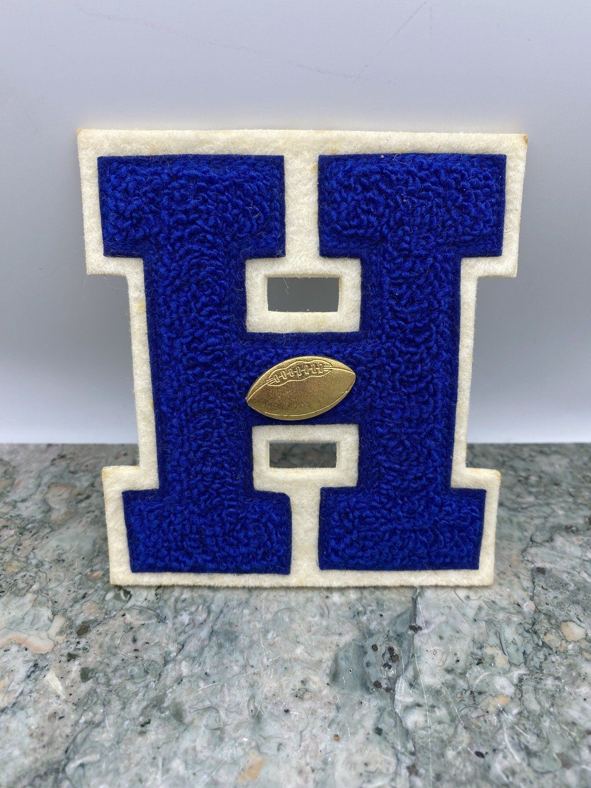 Vintage H Letterman Felt Initial w Football Emblem 2