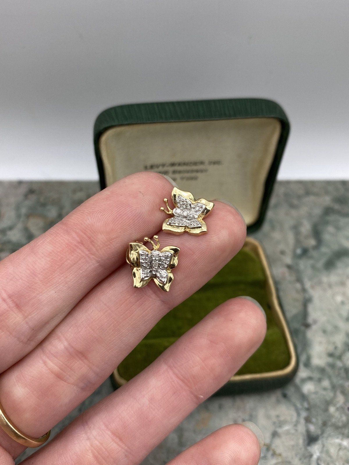 10k Dual Gold Figural Butterfly + Diamond Winged Stud Earrings #2485 5
