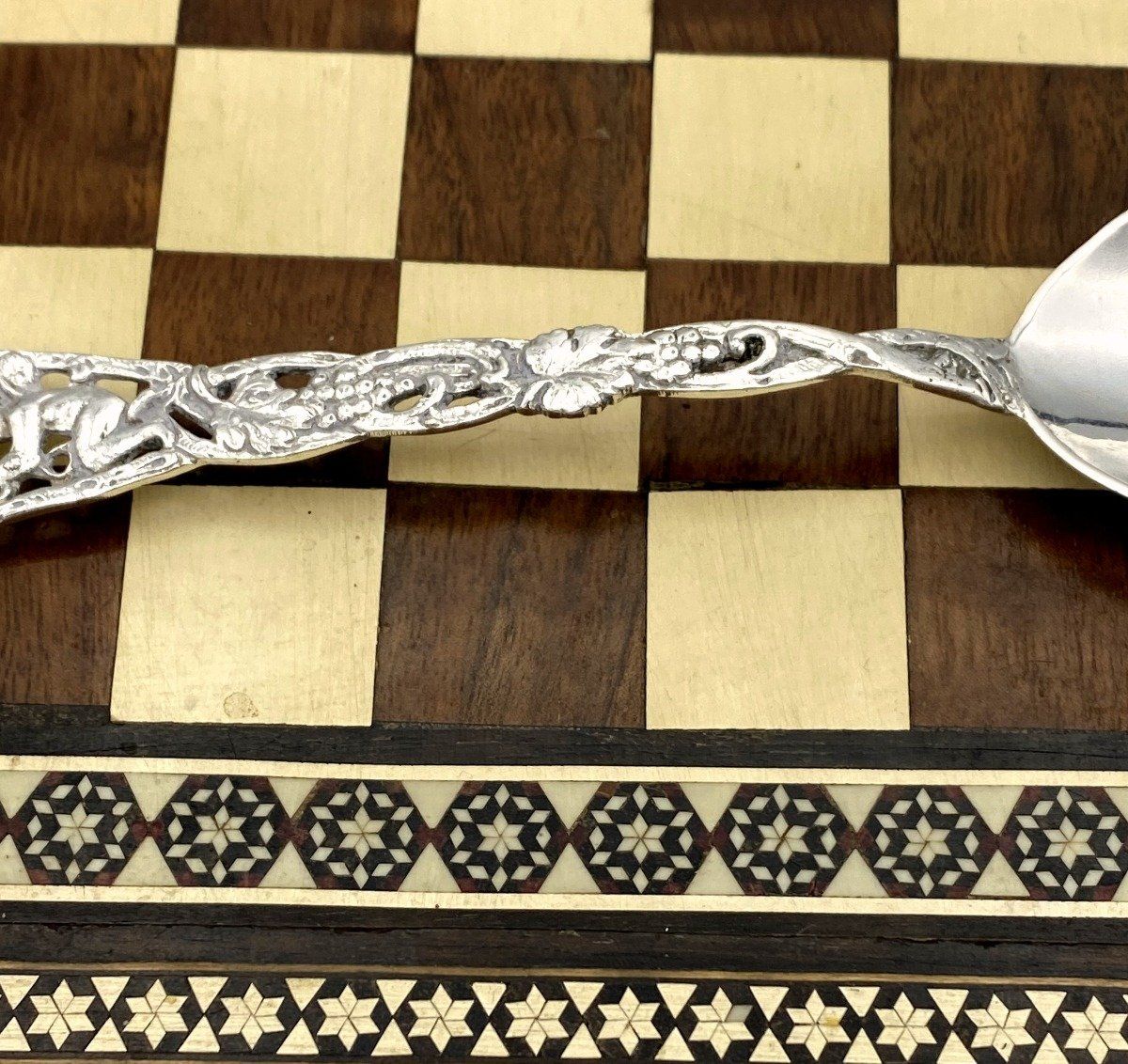 Antique Cast Sterling Silver .800 Victorian Design Serving Spoon 8 3/8 3