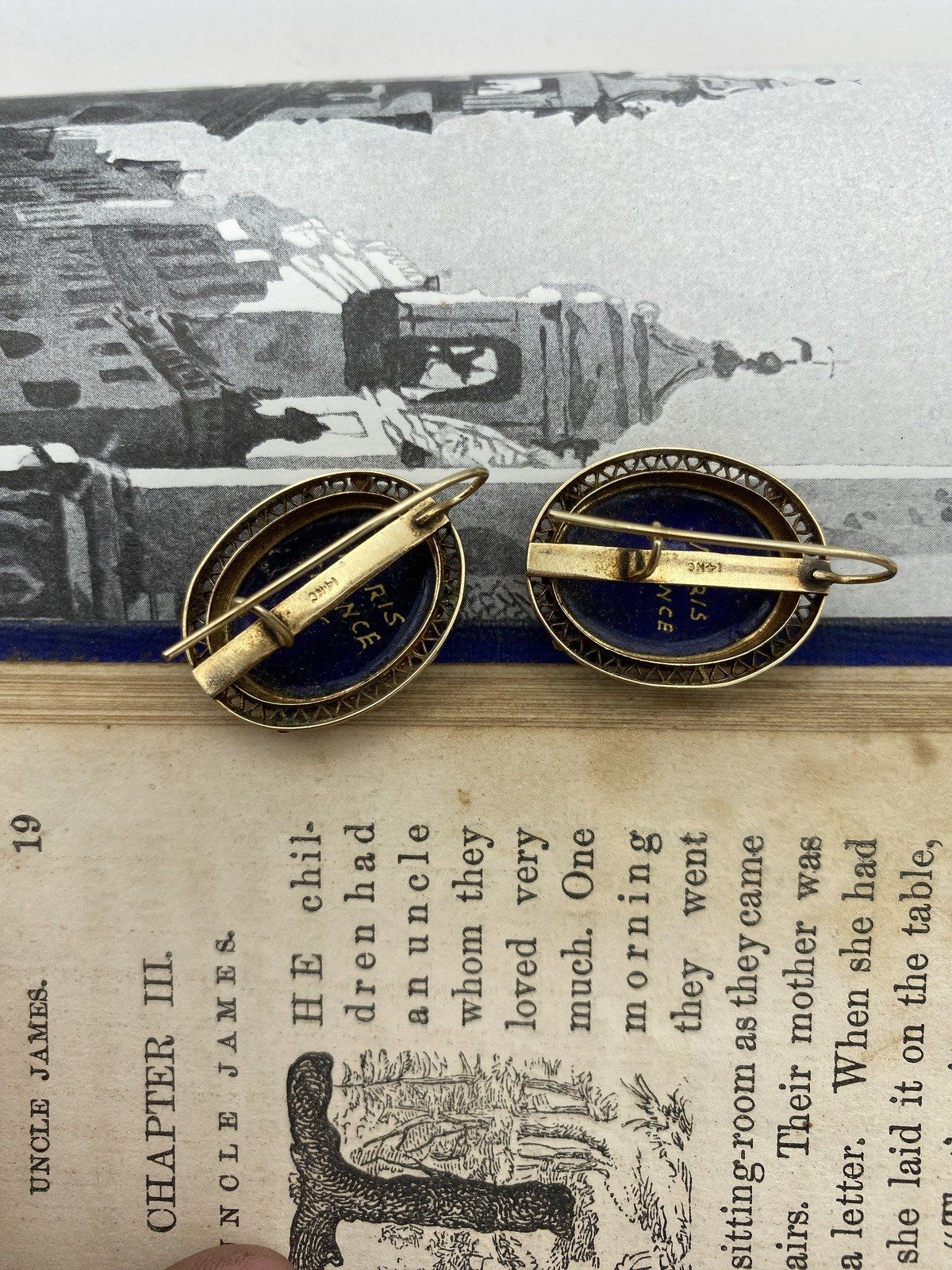 French Antique 14k Enameled Miniature Portrait Filigree Framed Drop Earrings 9