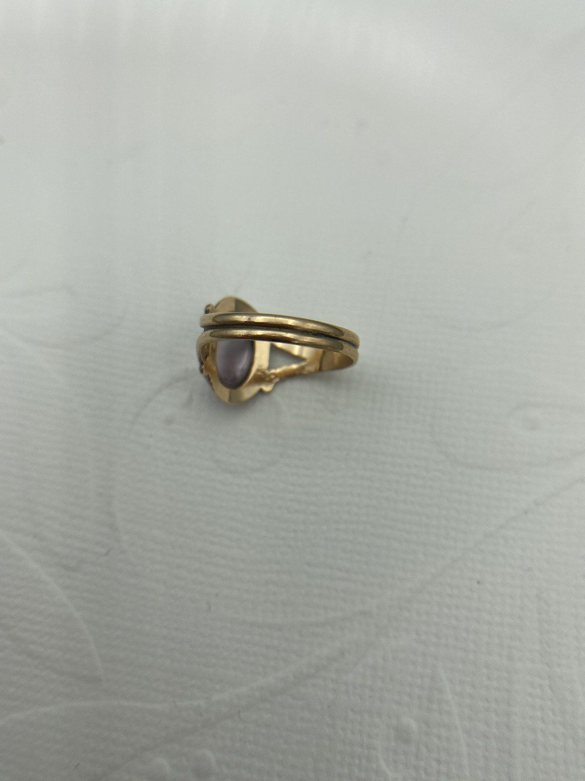 Antique Victorian 14k Rose Gold Faintly Amethyst Bezel Cab Cut Ring w Spilt Shoulders 10