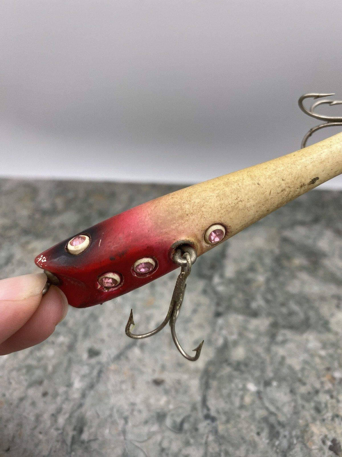 Unique Heddon? Fishing Lure w Rhinestone Eyes + Belly 3