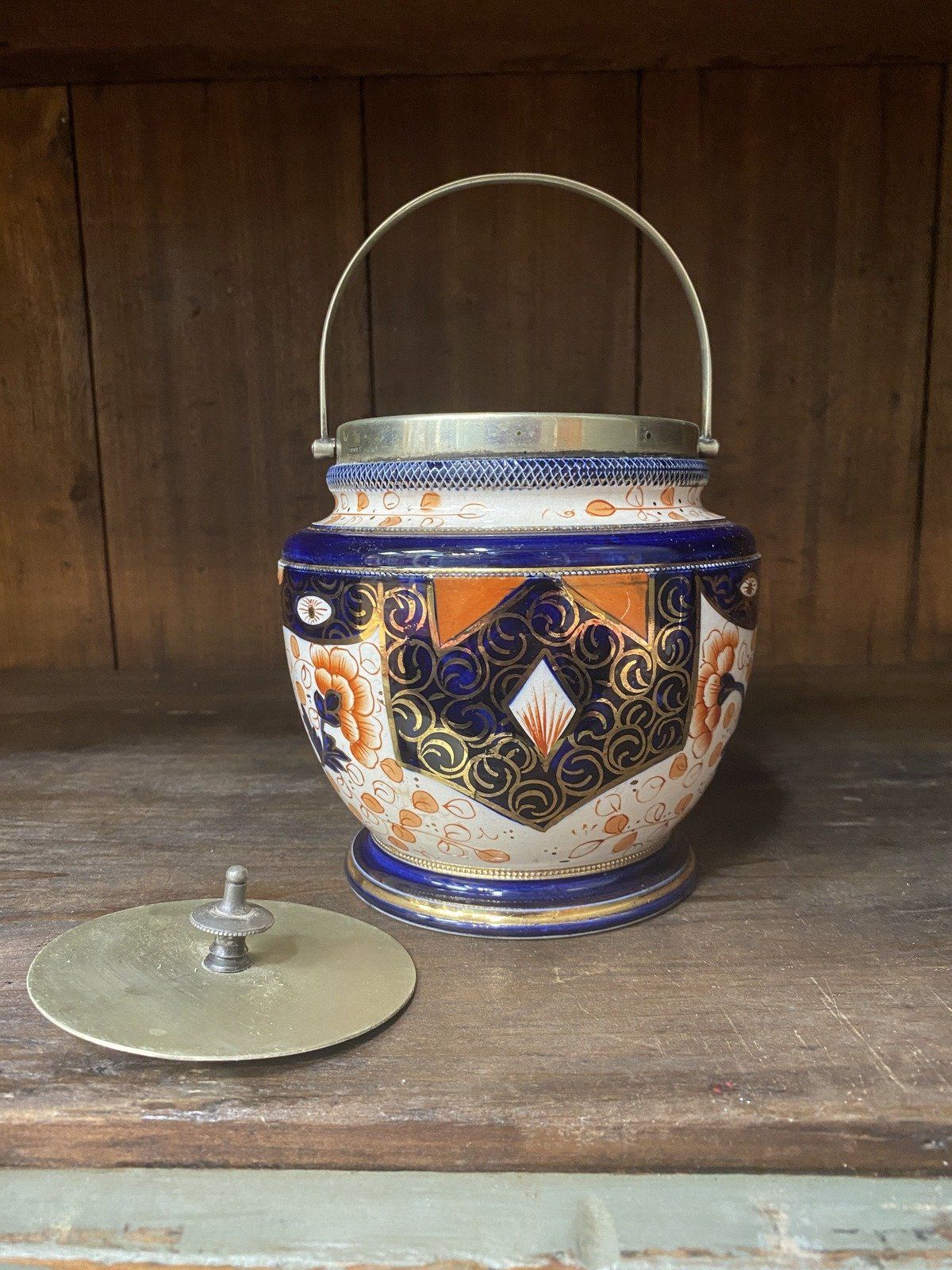 Antique Stamped William Wood Co. Imari Style Oriental Biscuit Barrel Kitchen Jar 9