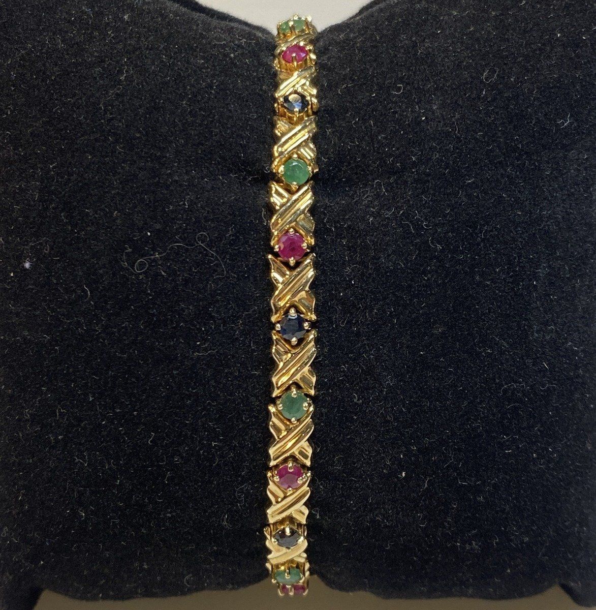 14k Yellow gold Ruby Emerald Sapphire Bracelet 2