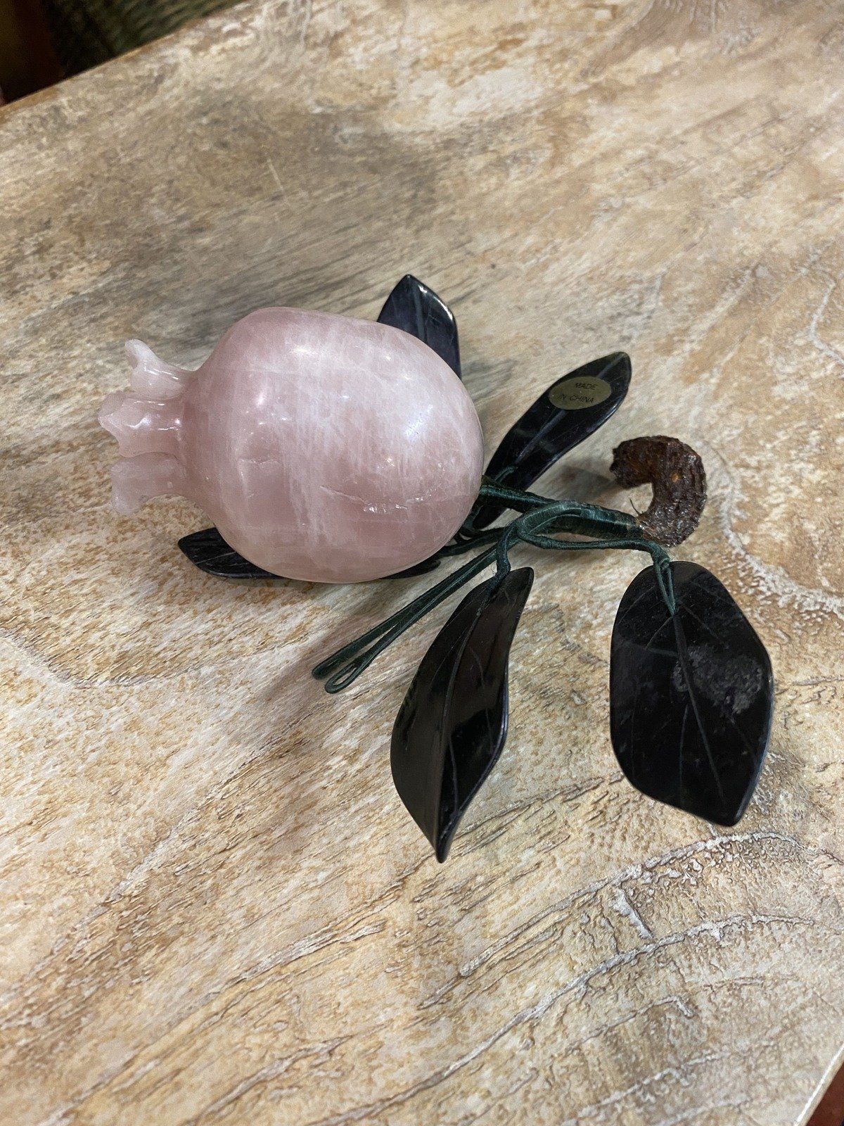 Rose Quartz Carved Pomegranate Fruit Stem Decor 3