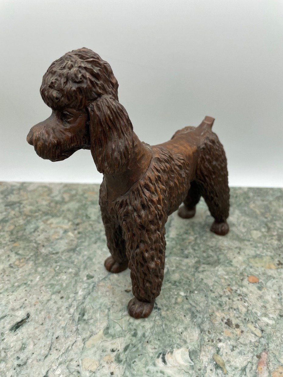 Carved Walnut Resin Poodle (Missing Tail) 2