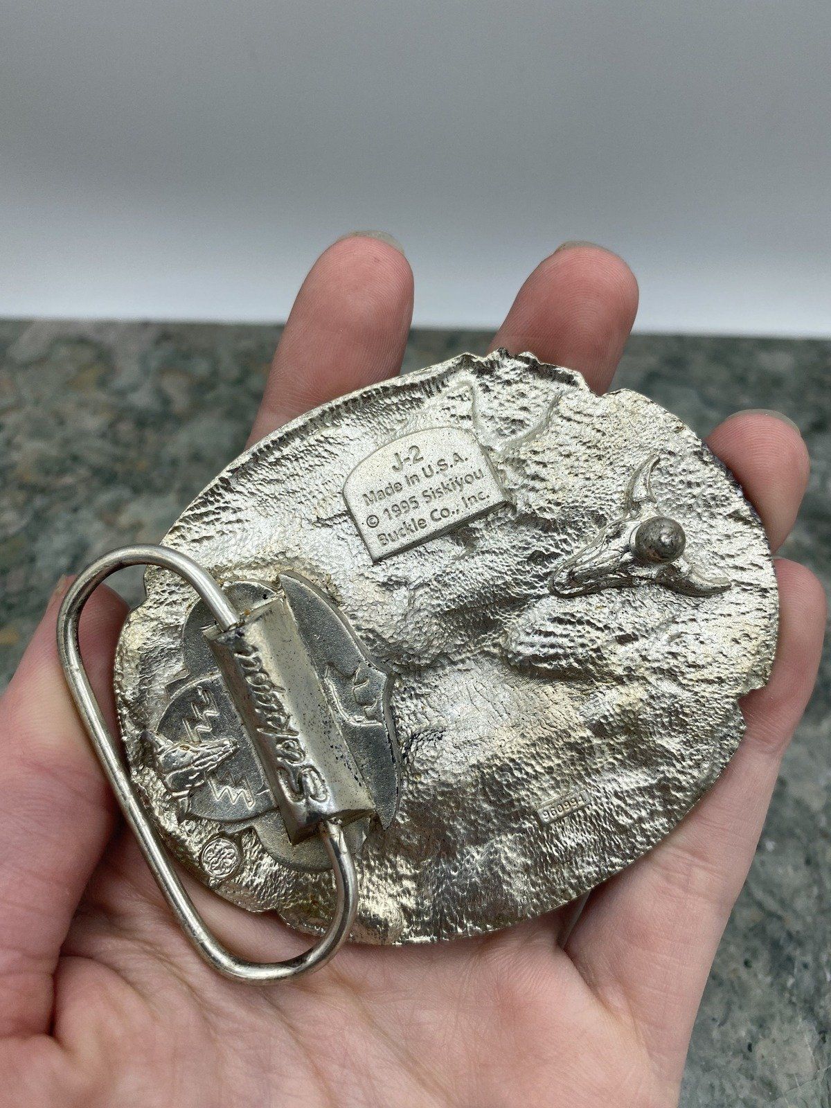 US Made c.1995 Siskiou Buckle Co. Eagle + Buffalo Nickel Belt Buckle 2