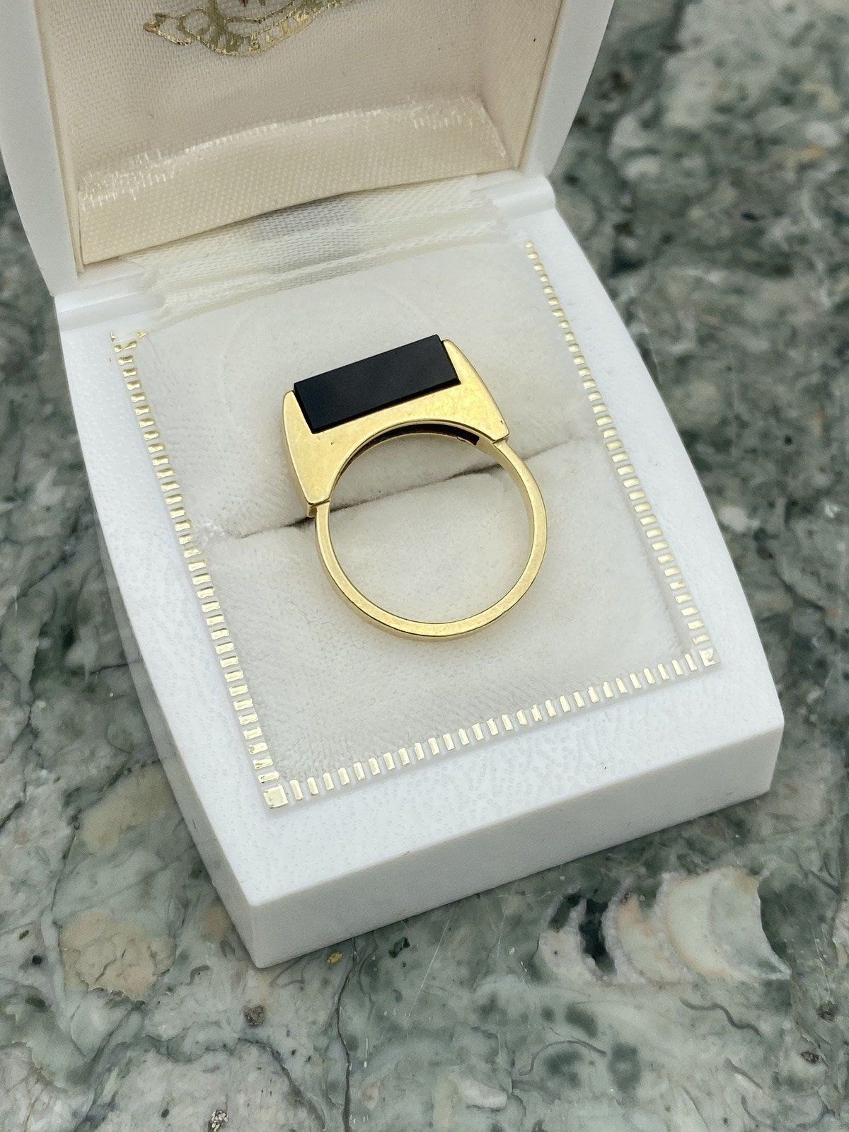 Vintage Mod 14k Gold Artly Made Black Onyx Cubism Sculptural Ring 6