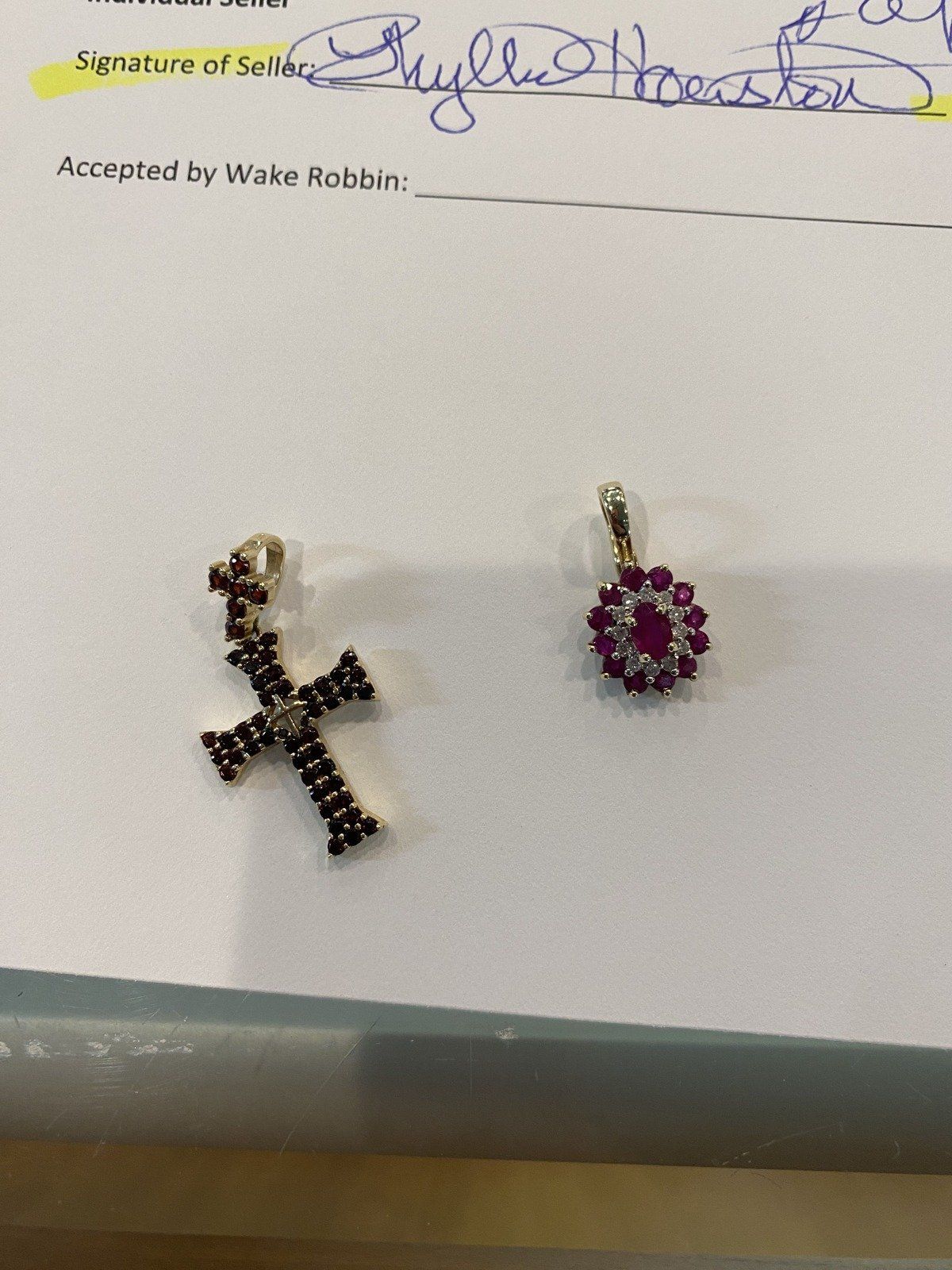 14k Gold Pave Bohemian Garnet Cross Necklace of Prague #2304/2315 2
