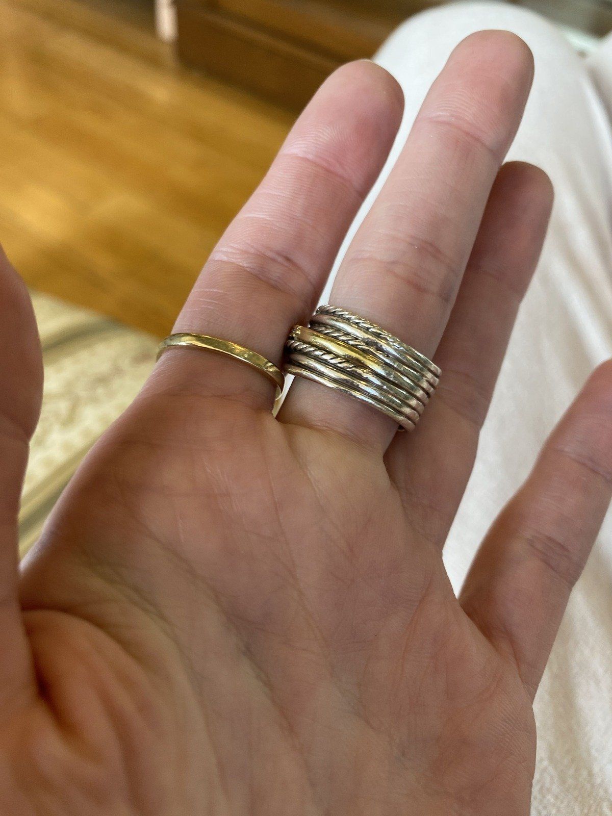 David Yurman Sterling Silver + 18k Multi Stack Cable Twist Pave Diamond Cuff Ring Band 3
