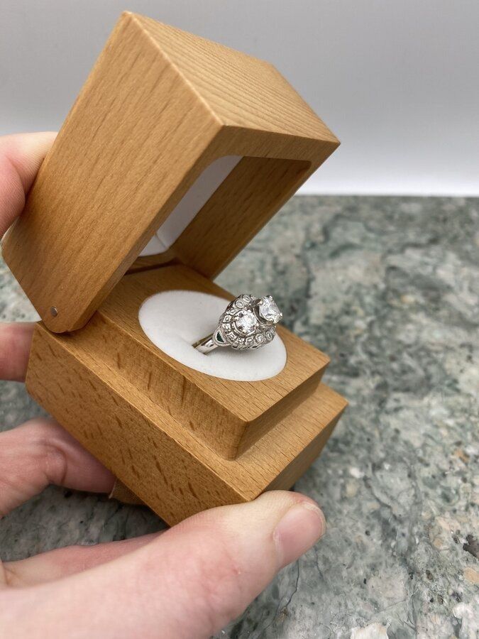 Bespoke 14k White Gold Ornamental Almonde 1.9ctw Moissanite Diamond Engagment Ring w Emerald + GIA & APP 4