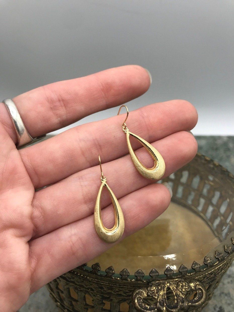 10k Gold Brushed Tear Drop Earrings 2