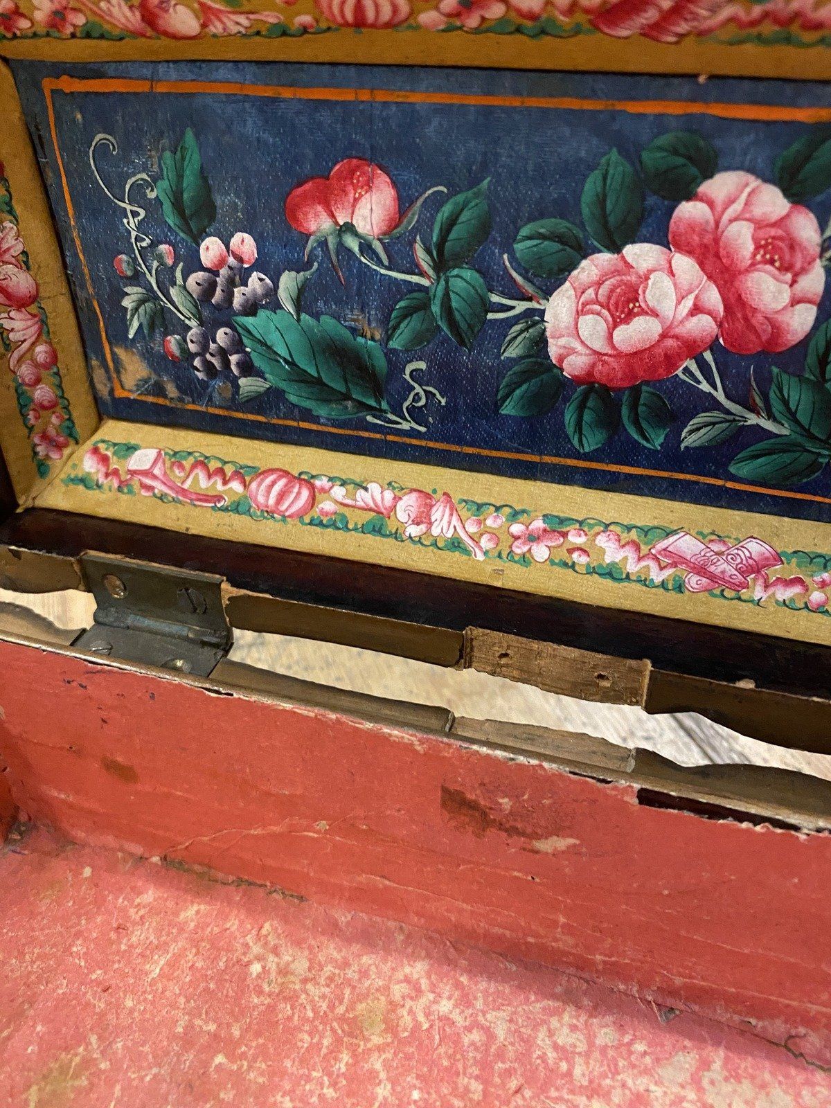 Antique Painted Pink Interior Glove Box/Tea Caddy 2