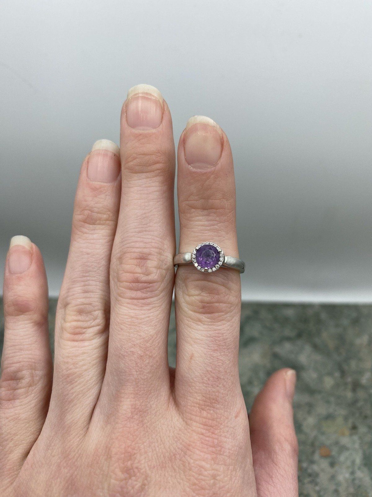 14k White Gold Solitaire Amethyst Diamond Halo Ring 432 4