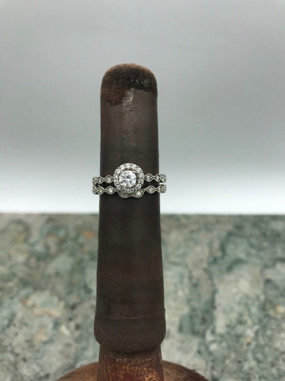 10k White Gold .33ct Diamond Center Scalloped Cathedral Engagement Ring *SET* 3