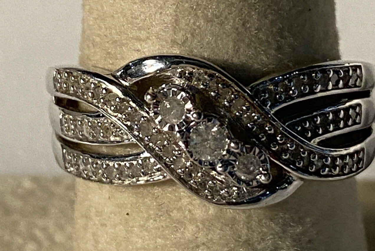 Sterling and Diamond Ring Size 8 2