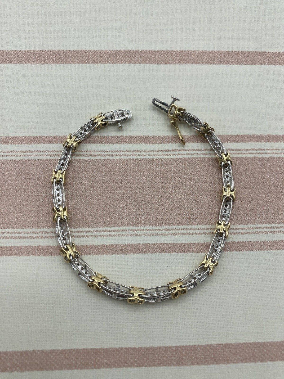 14k Dual Gold Channel Set Diamond Gold X Tennis Bracelet 4