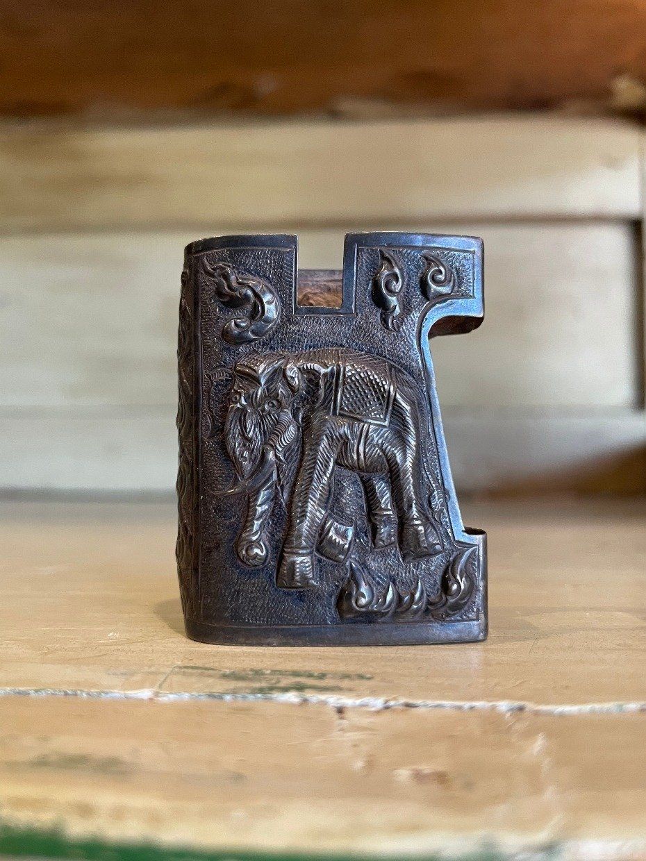 Antique 950 Sterling Silver Chinese (Maybe Thai) Dragon + Elephant Lighter/Match Box Cover 3