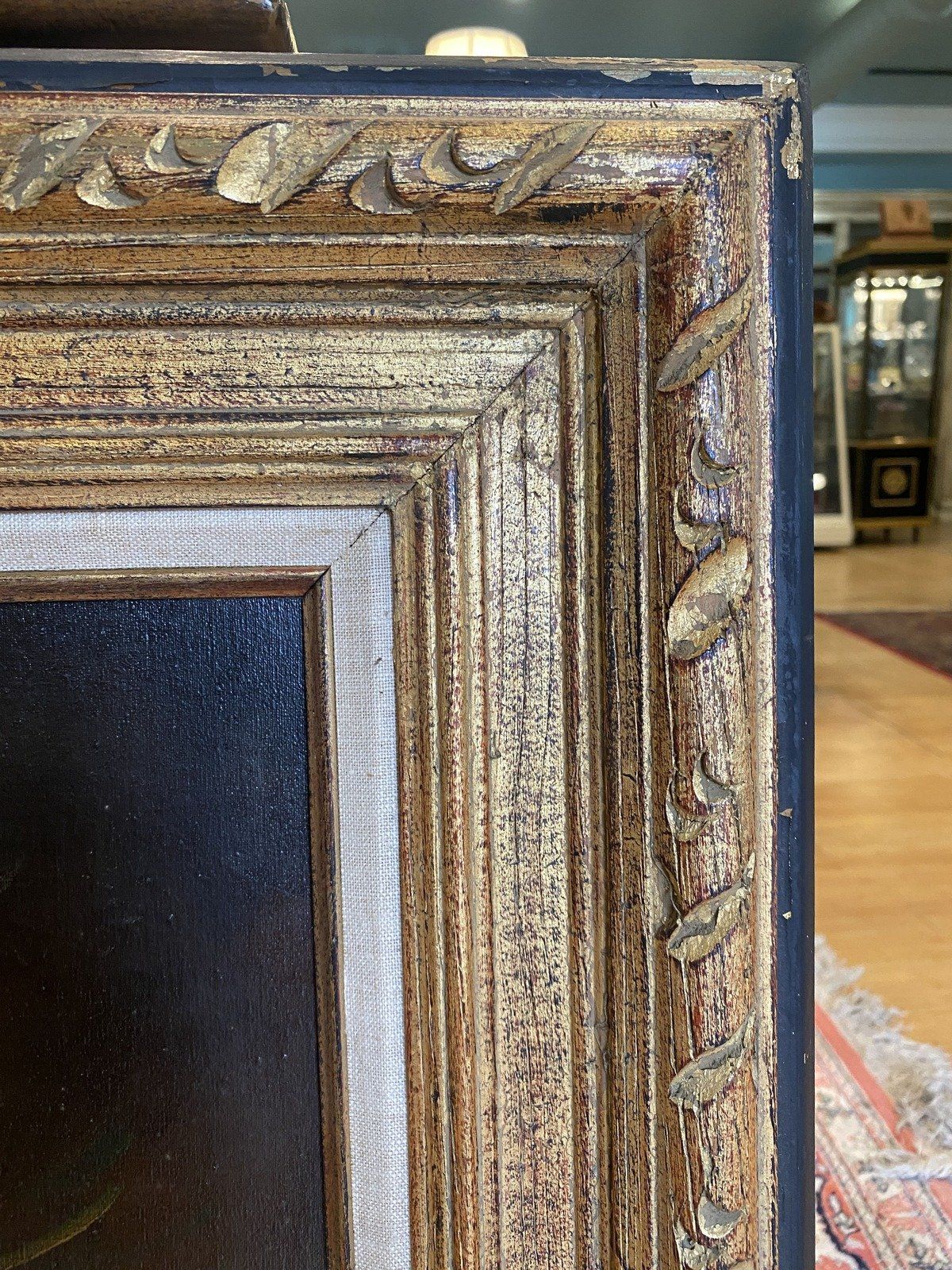 Large Signed Original Floral Still Life Oil Painting in Molded Gilt Wood Frame 34x29 10