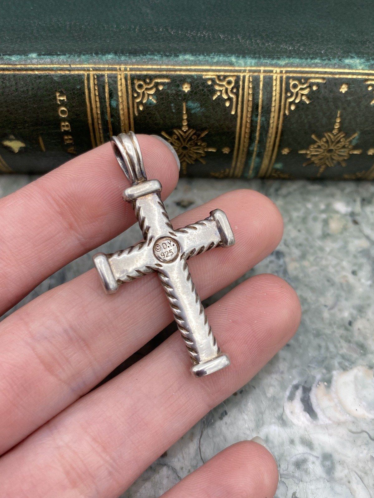 David Yurman Sterling Silver Woven Molded Cross Pendant 3