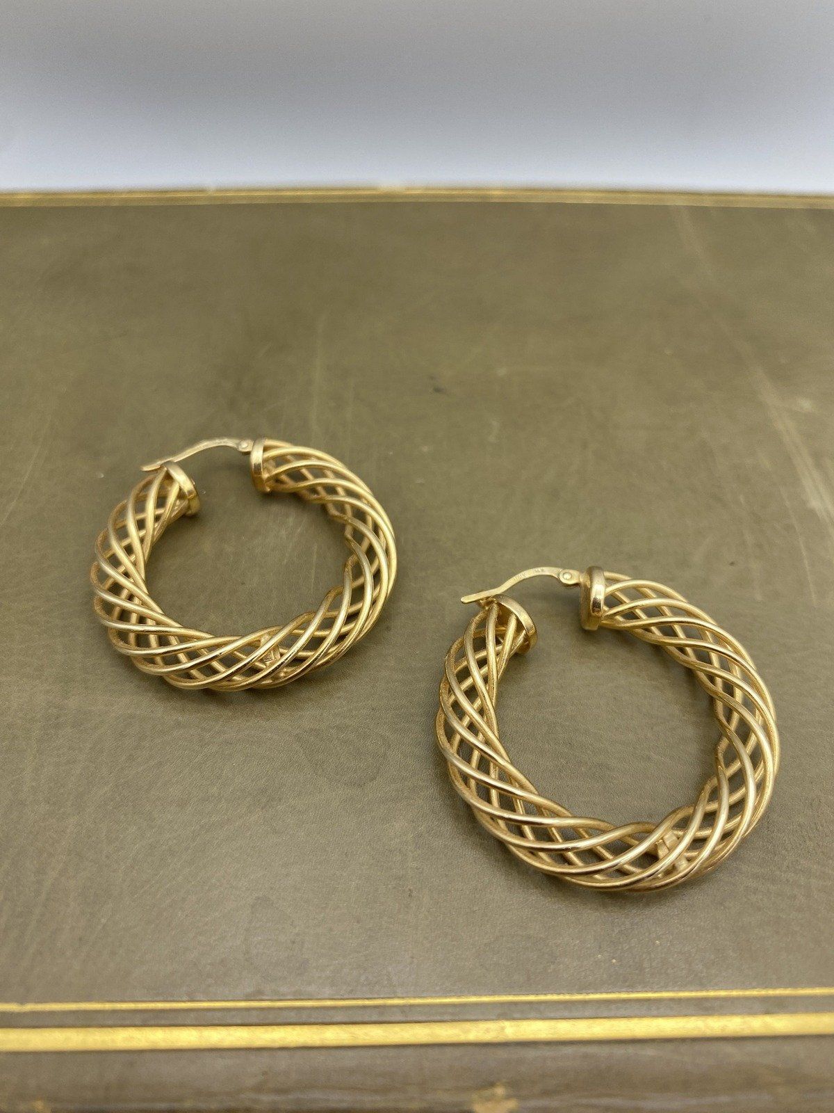 14k Gold Vintage c.1980s/90s Helix Twist Large Hoop Earrings #2865 3