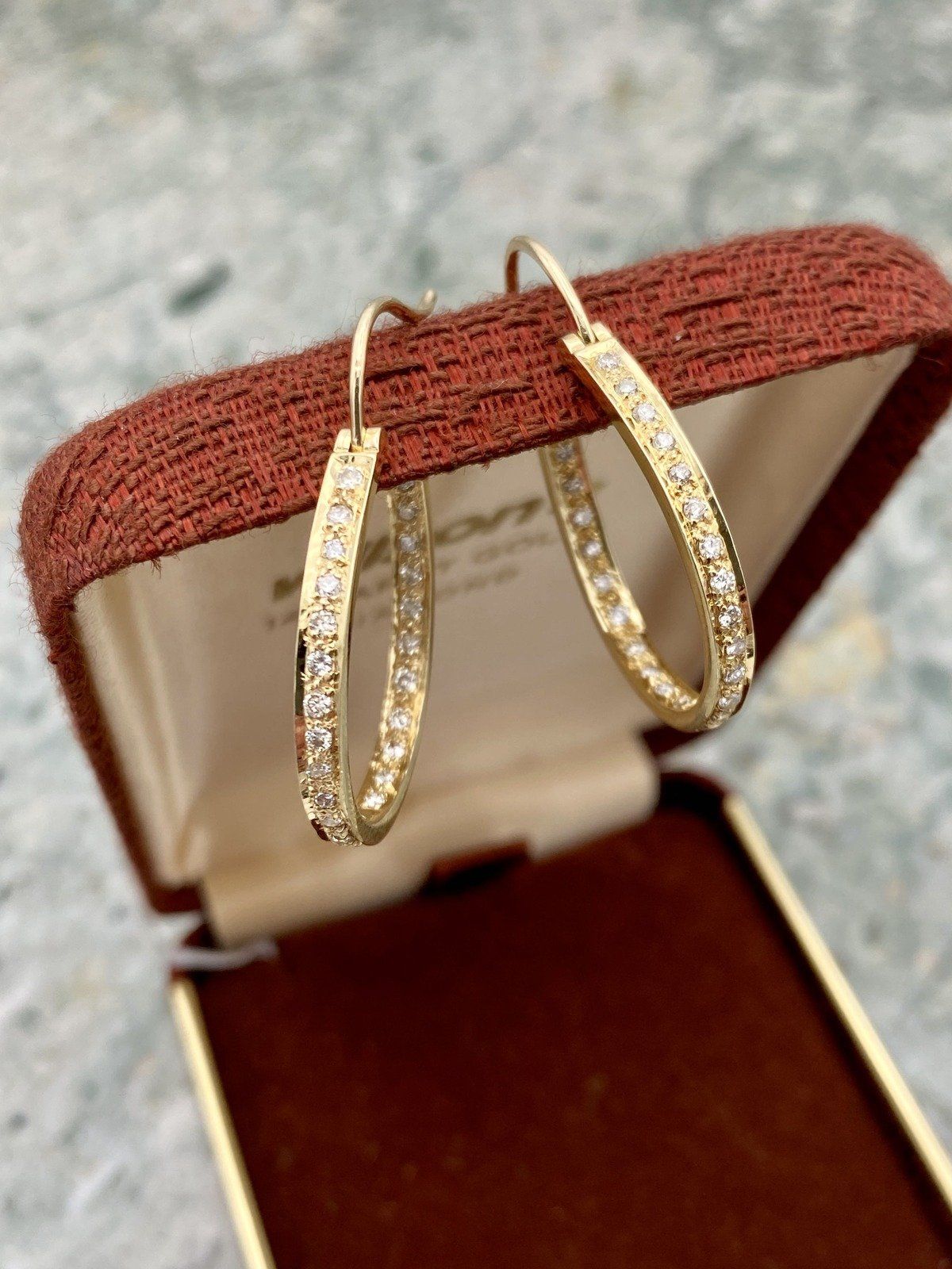 Lovely 14k Gold Pave Diamond Eternity Set Hoop Earrings #2433 3