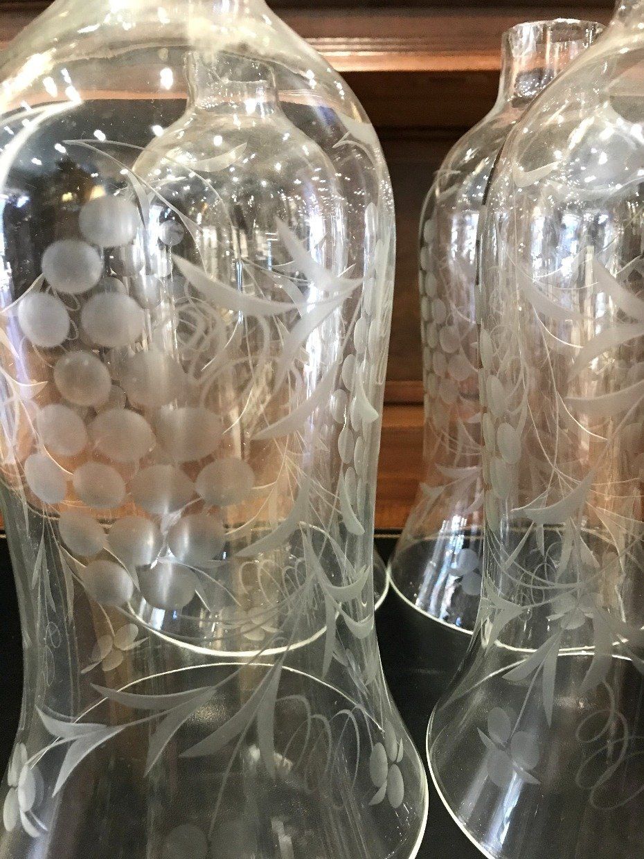 Set of 4 19th C. Crystal Etched Chandelier Globes 2