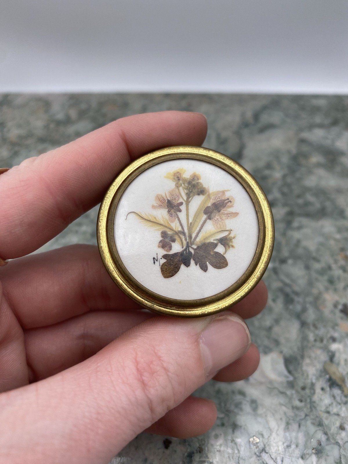Vintage Genuine Pressed Flower + Brass Pill Box 3