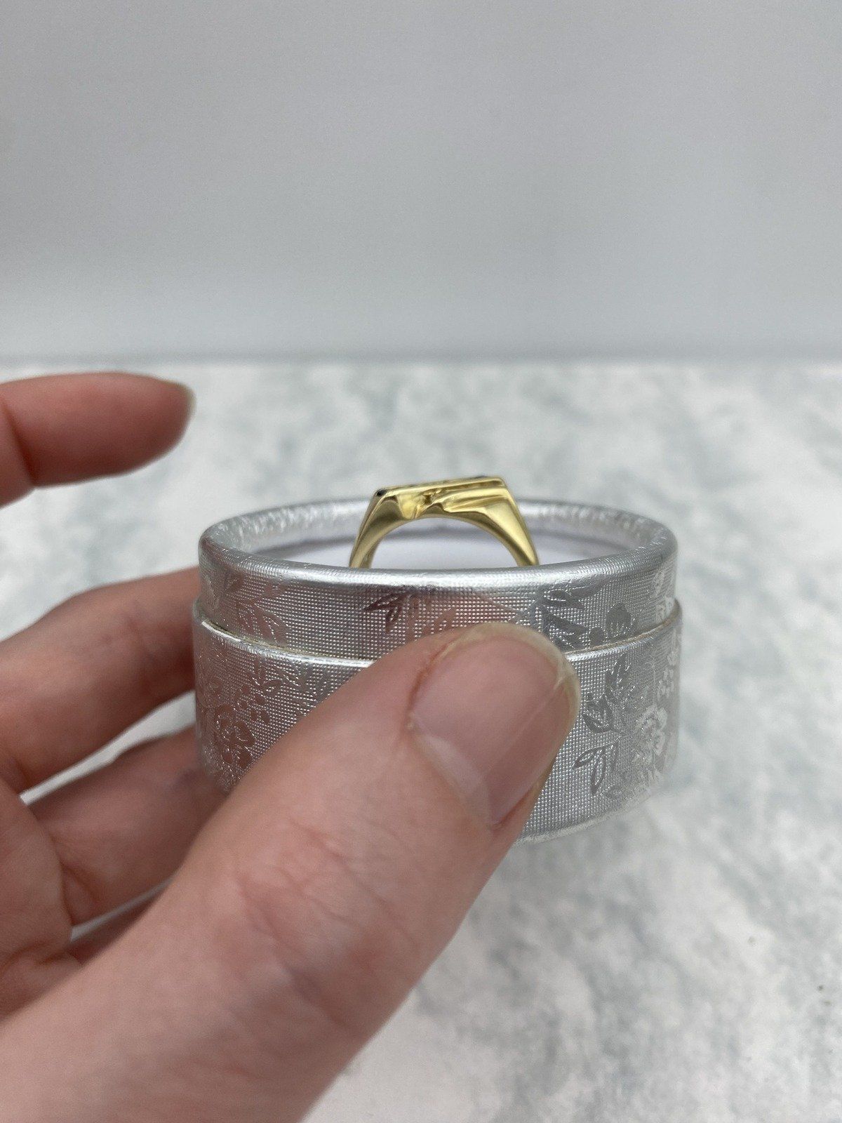 Mod Vintage 14k Gold Cubic Channel Set Baguette Sapphire + Diamond Ring 9