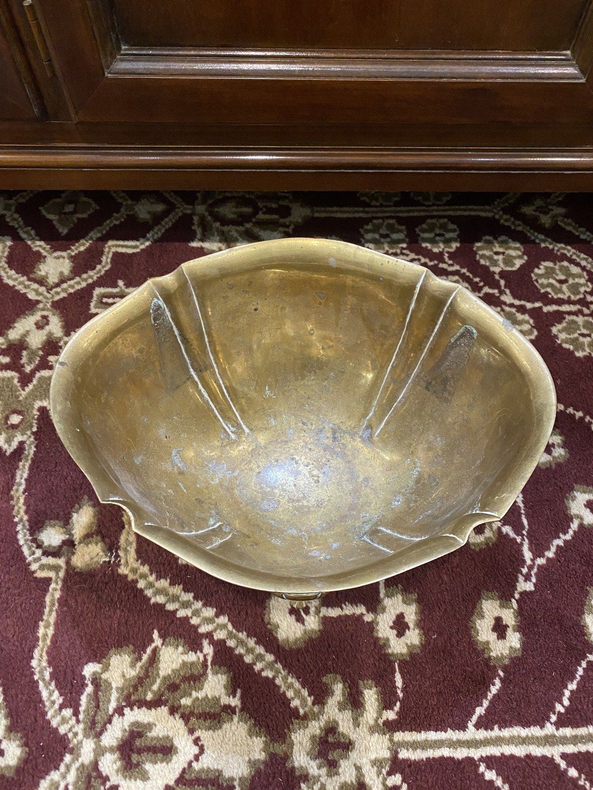 Vintage India Brass Foot Shapely Planter Centerpiece Bowl 6
