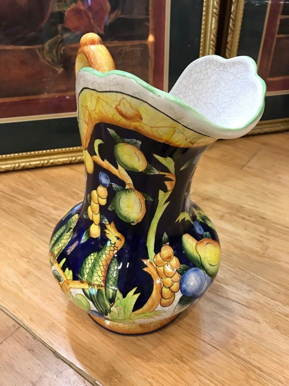 Talavera Inspired Pottery Tropical Painted Pitcher 2