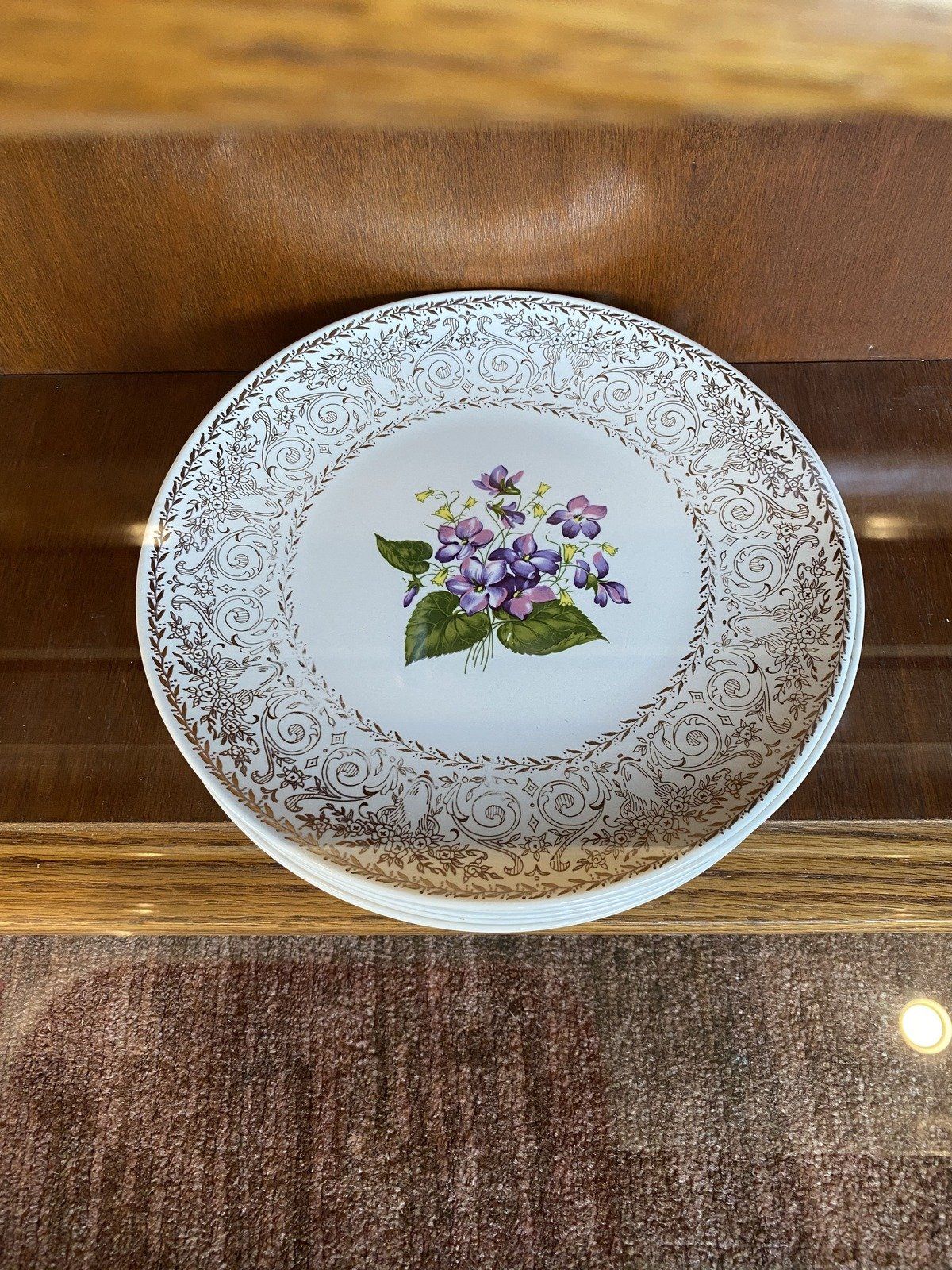 16pc 4 Place Setting Cunningham + Pickett Spring Violet + 22k Gold China Stoneware Dinner Set 5