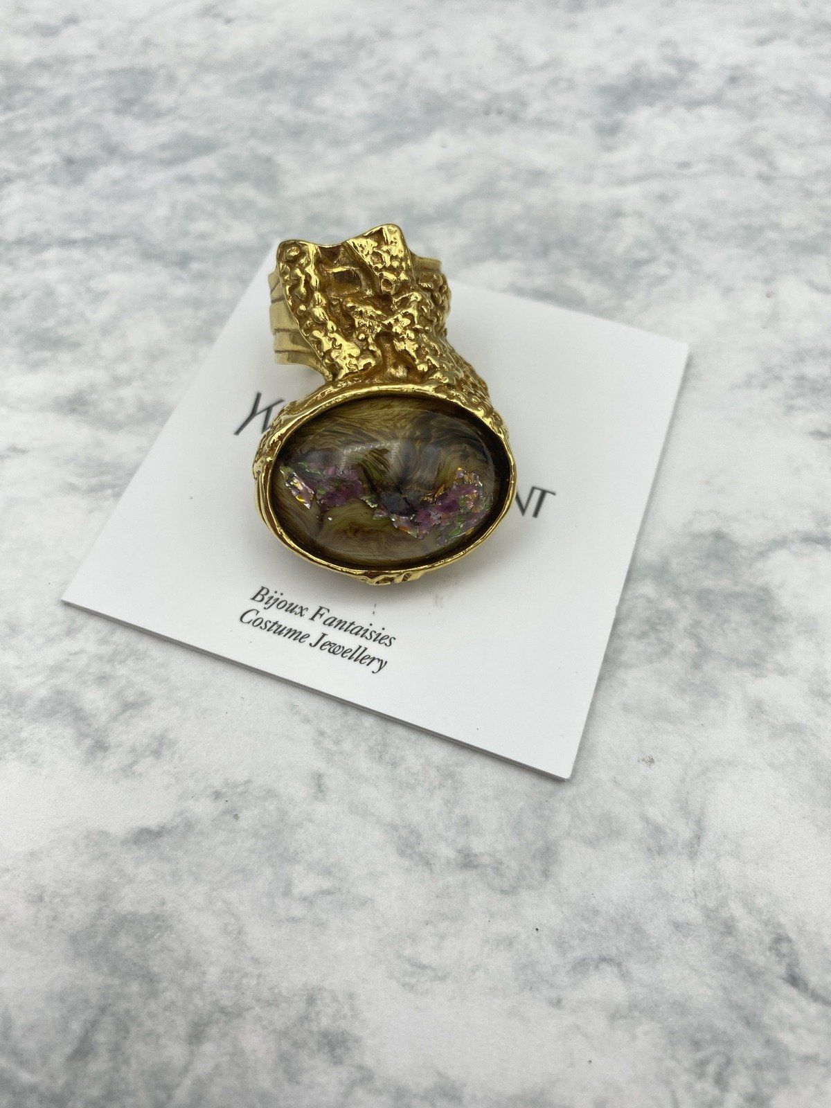 Genuine Yves Saint Laurent Avant Garde Marbled Swirled Brutalist Ring 3