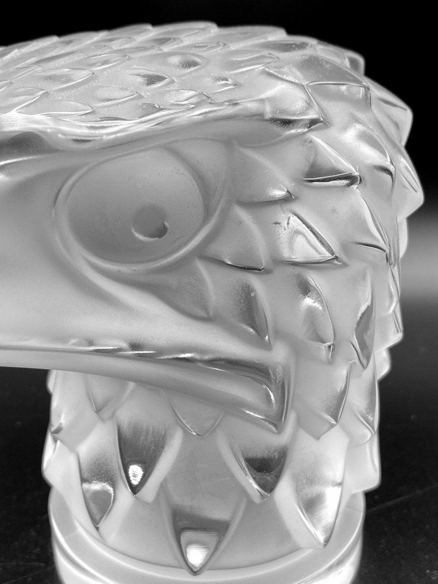 Collectible Antique c.1920s Signed Lalique Frosted Eagle Head Hood Ornament Paperweight 8