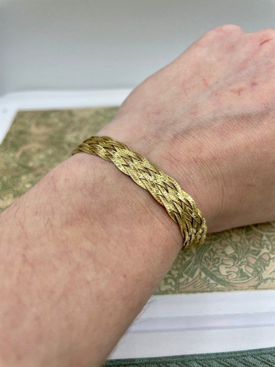14k Gold 8 Strand Double French Woven 7.5L Bracelet 2
