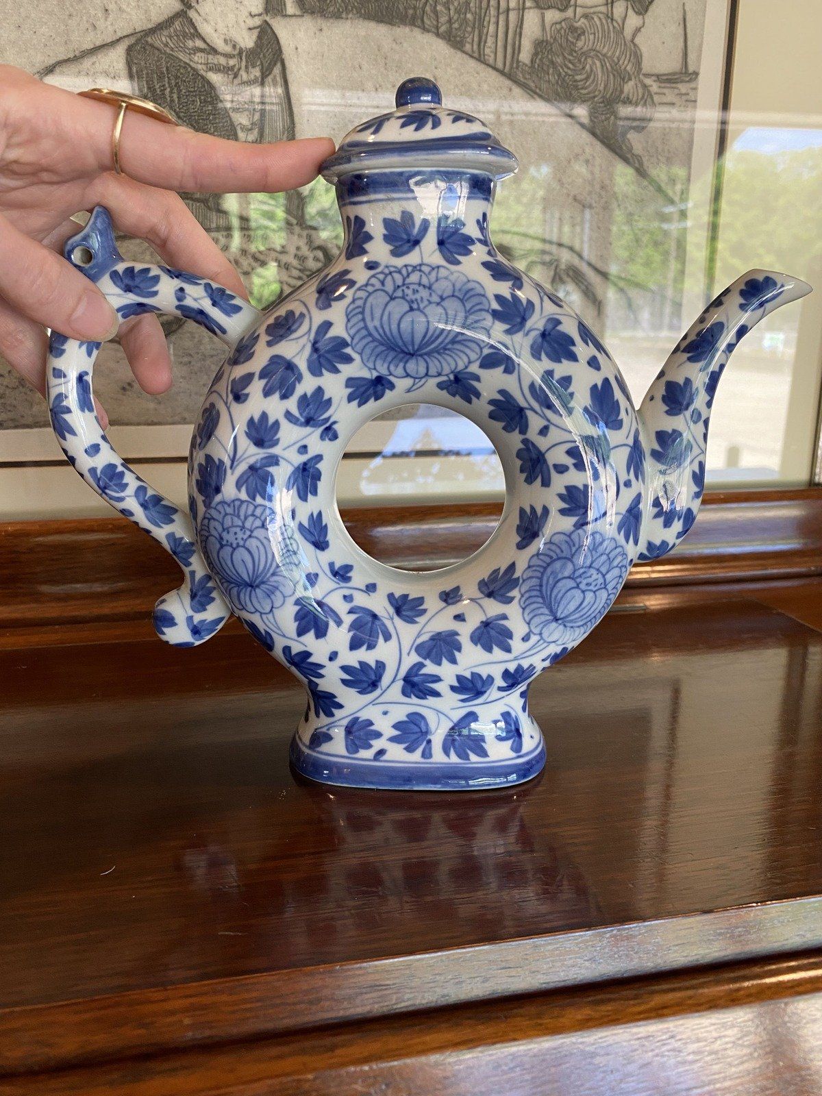 Striking Vintage Thai Blue + White Hollowed Center Porcelain Teapot 6
