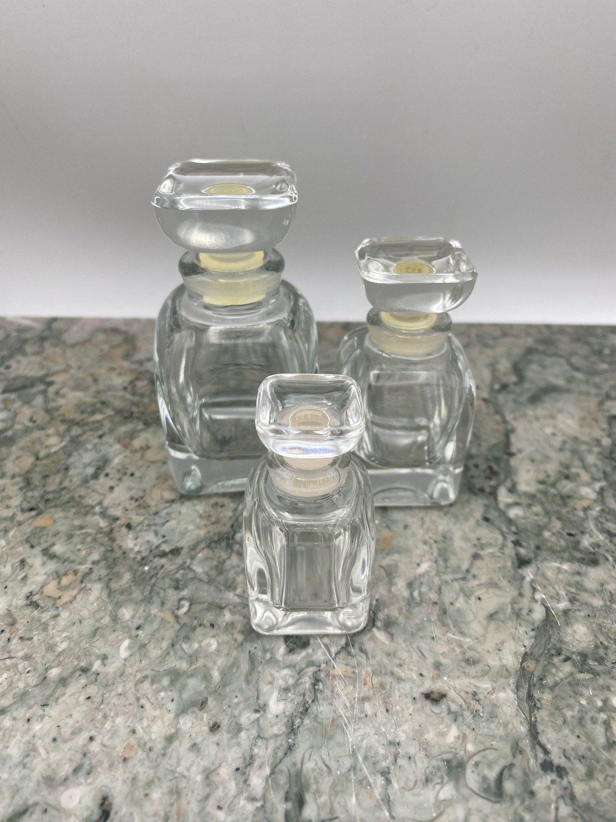 Set of 3 Varying Size Cubic Clear Glass Perfume Bottles 4